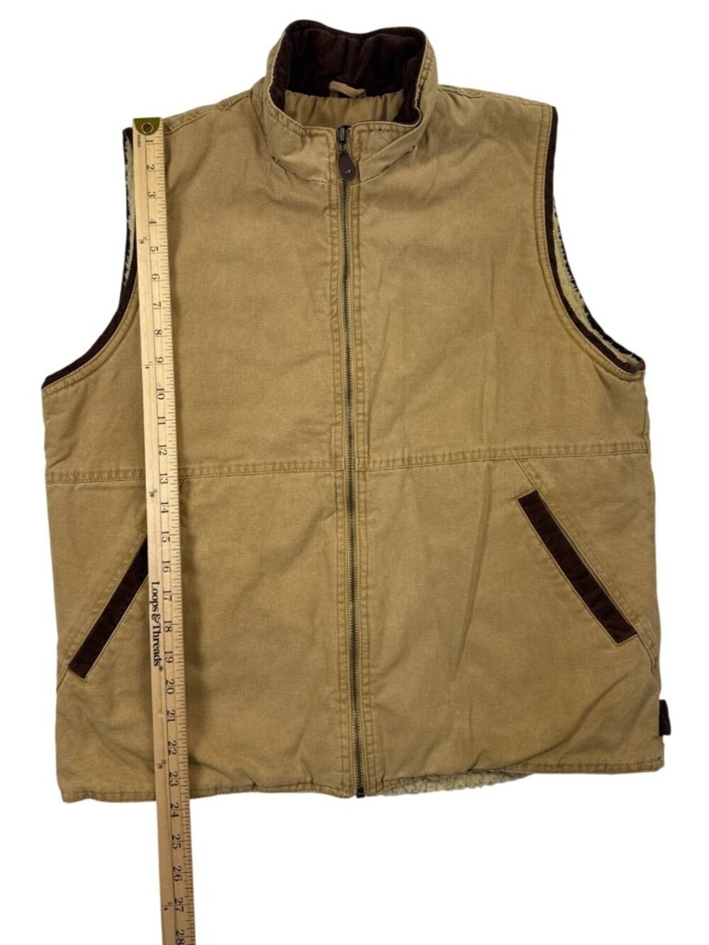 Wrangler Hero Sherpa Lined Canvas Vest Men's M Full Zip Tan Corduroy Trim - Picture 5 of 13